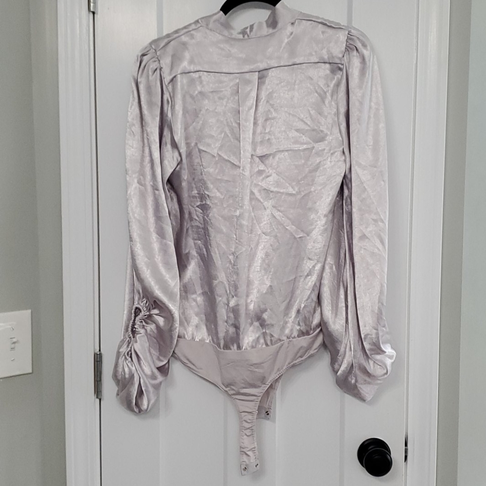 Silk long v neck bodysuit